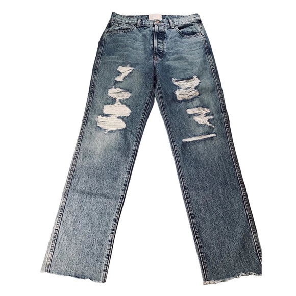REVICE - High Waisted Distressed Button Fly Strait Leg Jeans - 32 NWOT - Picture 10 of 15